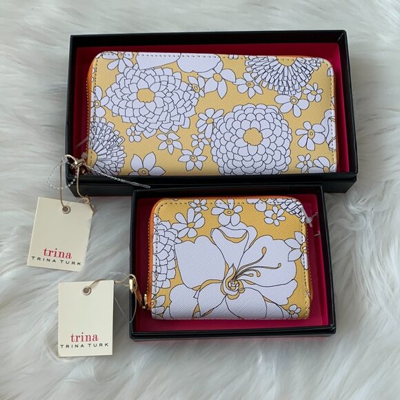 TRINA TURK Floral Small & Large Continental Zip Around Wallets in Yllw/Wht - Picture 1 of 7